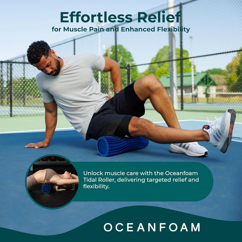 Oceanfoam Tidal Roller - Royal Blue - Muscle Massage Foam Roller for Back Pain & Stretching - Firm and Ergonomic Wide Wave Textured - Yoga, Athletics, & Wellness - Full Size, 20" x 5" - Image 3